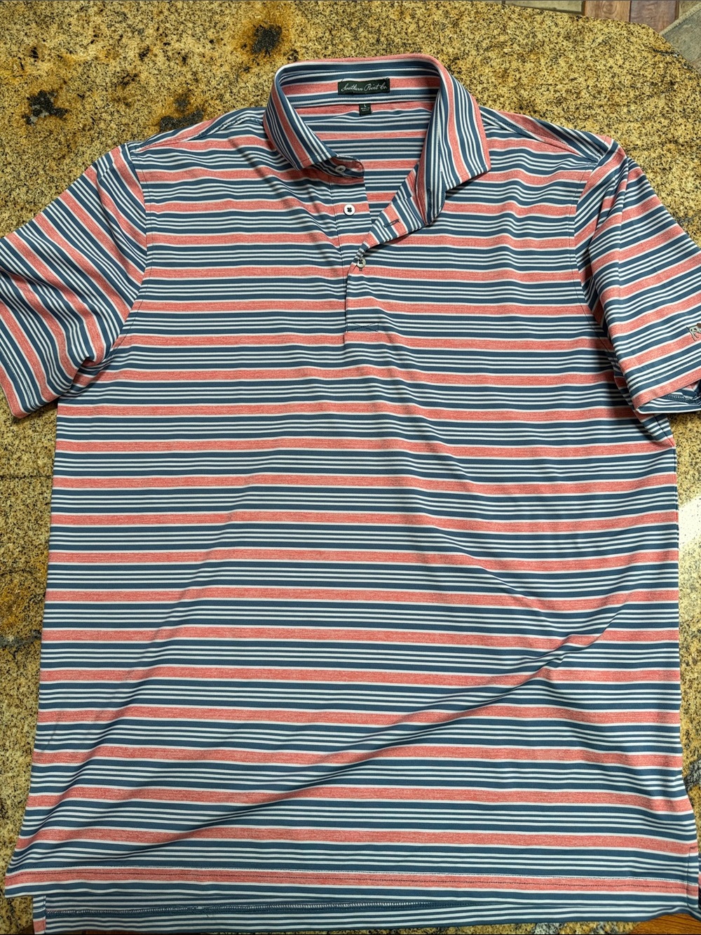 Southern Point Co. Classic Striped Polo Shirt - Coral and Blue